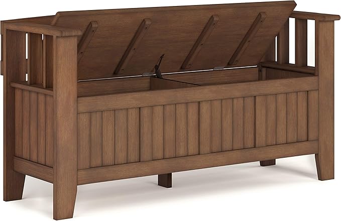 SIMPLIHOME Acadian SOLID WOOD 48 Inch Wide Transitional Entryway Storage Bench in Rustic Natural Aged Brown, For the Living Room, Entryway and Family Room