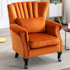 Accent Reading Arm Chairs Midcentury Modern Comfy Corner Sofa Chair, Wingback Waiting Room Club Chair with Tufted Back for Living Room/Bedroom/Reception Room, Velvet Orange