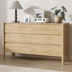 Dresser for Bedroom with 6 Drawers,47" Wide Oak Dresser with 4 Solid Wood Legs, Wooden TV Stand,Closet Clothes Organizer for Bedroom, Hallway