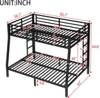 Bellemave Full XL Over Queen Bunk Bed for Adults, Full XL Over Queen Bunk Bed Frame with 2 Ladder and Full Length Guardrail, Easy Assemble, Mattress Not Included, Black