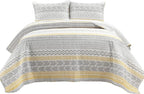 Lush Decor Hygge Geo Pattern Striped 3 Piece Quilt Bedding Set, Full/Queen, Yellow