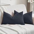 FUTEI Navy Blue Chenille Decorative Throw Pillow Covers 12x20 Inch Set of 2,Soft Cozy Striped Geometric Patterns Lumbar Pillow Cases,Modern Home Decor for Couch Bed Living Room