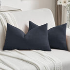 FUTEI Navy Blue Chenille Decorative Throw Pillow Covers 12x20 Inch Set of 2,Soft Cozy Striped Geometric Patterns Lumbar Pillow Cases,Modern Home Decor for Couch Bed Living Room