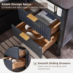 T4TREAM Fluted Nightstand Set of 2 with Charging Station, 18" Modern SideTable with Faux Marble Top, 2 Drawer End Table w/Storage, Bedside Table for Bedroom, Living Room, Curved Profile, Dark Grey