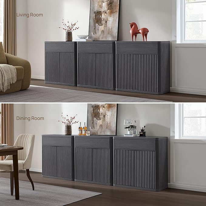 SICOTAS Buffet Cabinet with Storage - Accent Fluted Storage Cabinet with 6 Doors & 3 Drawers Sideboard Credenza Buffet Table Console Cabinets for Living Room Kitchen Dining Room Entryway Office