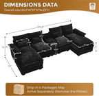 HYJT-H&K 124" U Shaped Cloud Couch Sectional, Comfy Fluffy Chenille Black Sectional Couches for Living Room, Modern Modular Sectionals Sofa with Central Console Double Chaise Lounge Black