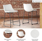 Signature Design by Ashley Centiar Casual Bucket Seat Dining Upholstered Bar Stool with Black Metal Base, Set of 2, Faux Leather, 23.75" Seat Height, White