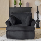Karl home 39" Swivel Accent Chair,Oversized Seat Armchair W/2 Pillows and 4 Pockets,Modern Upholstered Corduroy Barrel Chairs,Comfy Single Sofa for Living Room,Reading,Bedroom and Office -Black