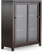 SIMPLIHOME Cosmopolitan SOLID WOOD 36 Inch Wide Contemporary Medium Storage Cabinet in Mahogany Brown, For the Living Room, Entryway and Family Room