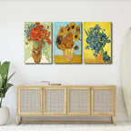 Wieco Art 3 Panels Canvas Prints of Vincent Van Gogh Paintings Reproduction Red Poppies and Daisies Irises in Vase Sunflower Canvas Wall Art for Living Room Home Office Decor