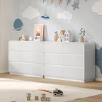 Dresser for Bedroom with 6 Drawers, Fluted Chest of Drawers with Round Curved Corner, Hidden Handles, Modern Wood Storage Organizer for Bedroom, Nursery, Living Room