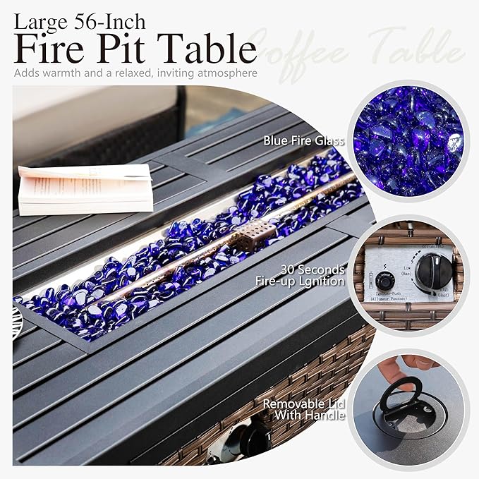 Sophia & William Patio Furniture Set with Fire Pit Table, 4PCS Metal Outdoor Conversation Set with Fire Pit Table, 2 Swivel Chairs,1 Loveseat,3-Seater Couch for Outdoor Seating,Backyard,Porch(Grey)