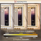 Keonjinn Gold LED Bathroom Mirror 24 x 36 Inch with Frontlit & Backlit, Lighted Mirrors Metal Framed for Wall, Stepless 3 Colors Lights, Anti Fog, Tempered Glass, Brighter and No Dark Corner