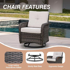 COOS BAY Vintage Courtyard Patio Furniture Set, Wicker Outdoor Furniture, Patio Conversation Sets, 2 Chairs, 2 Swivel Rockers, Loveseat, Coffee Table and Side Table, 7 Pieces, Gray/Beige