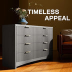 Marsail Fluted 8-Drawer Wide Wooden Dresser, Smooth Gliding Drawers & Large Capacity Storage Space, Modern Organizer Cabinet for Bedroom or Hallway, Light Grey