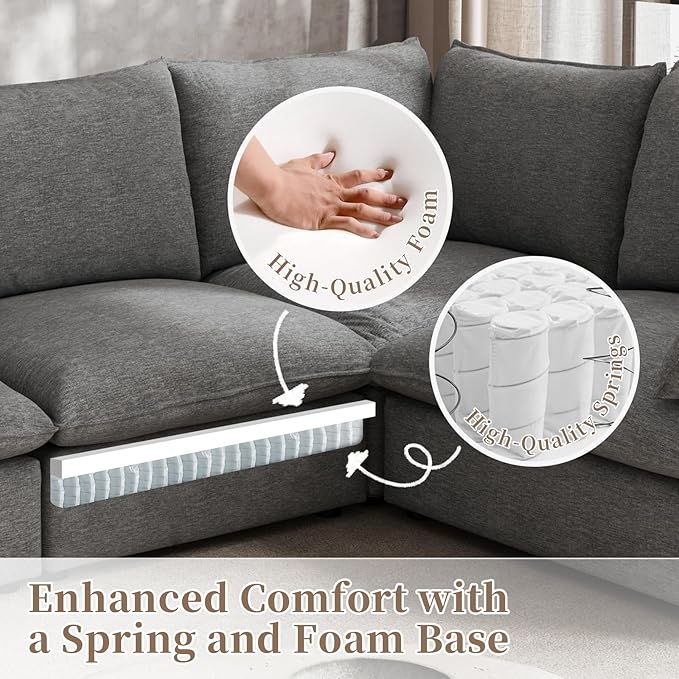 Waterproof Cloud Sectional Sofa for Living Room,High Backrest Down Filled Couch,5 Seater Oversized Modular V-Shaped Couches,Detachable Couch Covers,Dark Grey