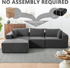 109" Cloud Sectional Couch, Boneless Couches for Living Room, Modular Sectional Sofa with Deep Seat, L-Shape Couch with Chaise, Comfy Corduroy Fluffy Modern Modular Sofa, No Assembly Required,DarkGrey