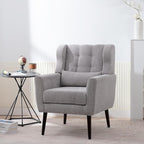 Accent Chair, Comfy Upholstered Living Room Chairs with High Tufted Backrest and Pillow, Wingback Reading Chair with Solid Wood Legs for Bedroom/Office, Chenille Fabric, Grey