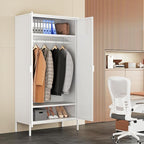 71 Inches White Metal Wardrobe Cabinet with Hanging Rod, Metal Armoire Wardrobe Closet with Doors for Bedroom, Office, Laundry Room and Changing Room, Metal Locker Cabinet