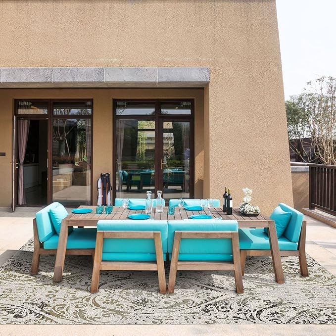 Nicole Miller New York Patio Sofia Juniper Indoor/Outdoor Area Rug, Ivory/Mustard, 7'9"x10'2" Rectangle, Rectangular