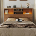 Apicizon 65" Queen Size Storage Headboard, Wood Headboard with Charging Station, Queen with Power Outlets, Ajustable LED Lights for Bedroom, Brown