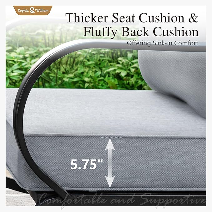 Sophia & William Patio Furniture Sets 5 Seats Outdoor Metal Conversation Sets 4 Pcs with 2 x Cushioned Swivel Sofa Chairs,1 x 3-Seat Sofa, 1x Marbling Metal Coffee Table Lawn Backyard Poolside Grey