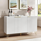 Fluted Buffet Cabinet,Wooden Console Storage with 3 Doors and Adjustable Shelves,White Sideboard for Entryway,Kitchen,Bathroom,Home Office