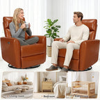 Himimi Power Recliner Chair, Swivel Recliner Chair for Adults, Glider Recliner Nursery Chair with Massage and Heat, Faux Leather, Side Pocket, USB Charging, Living Room, Bedroom, Orange-Brown