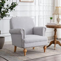 Linen Accent Chair Mid-Century Modern Living Room Armchair with Nailhead Trim & Wood Legs Comfy Upholstered Single Sofa Chair for Lounge/Bedroom/Reception, Grey