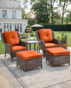 3 Piece Patio Brown Wicker Chairs with Side Table - Outdoor High Back Heavy Duty All-Weather Lawn Dining Rattan Chair Conversation Bistro Set for Deck Porch Balcony Backyard Garden - Orange