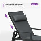 PURPLE LEAF Patio Lounge Chair Set of 3 Outdoor Chaise Lounger Aluminum Frame with Armrest Side Table and Wheels for Pool Outside Sunbathing Tanning Recliner Including Pillows Gray