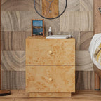 Modern 2 Drawer Nightstand with Elegant Burl Finish, Wood Bedside Table with Storage, Stylish Accent Side Table for Bedroom, Home Décor and Small Space Furniture