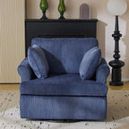 Karl home 39" Swivel Accent Chair,Oversized Seat Armchair W/2 Pillows and 4 Pockets,Modern Upholstered Corduroy Barrel Chair,Comfy Single Sofa for Living Room,Reading,Bedroom and Office-Dark Blue