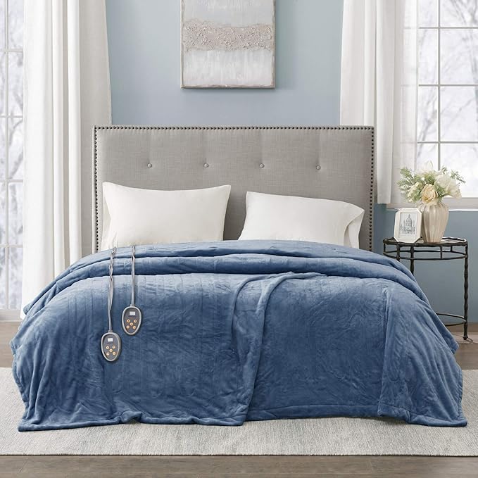 Beautyrest - BR54-0658 Heated Plush Elect Electric Blanket with 20 Heat Level Setting Controllers Equip with Secure Comfort Technology and 10 Hours Auto Shut Off, Twin: 62x84, Sapphire