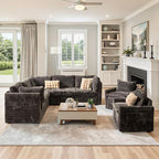 98" Modular Sofa with Swivel Chairs, Modern L Shape Cloud Sectional Couch Plush Corduroy 5 Seater Deep Seat Sofas Set & Accent Armchair Set of 2 for Living Room, Gray