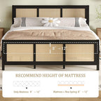 Rattan Full Bed Frame, Boho Full Size Bed Frame with Headboard, Metal Platform Bed Frames Full with Strong Slats Support, No Box Spring Needed, Noise Free, Easy Assembly, Black