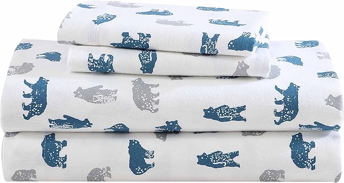 Eddie Bauer- Twin XL Sheet Set, Cotton Flannel Bedding Set, Brushed for Extra Softness, Cozy Home Décor (Bear Mountain Grey, Twin XL)