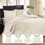 Madison Park Quebec Twin Size Quilt Bedding Set - Ivory , Damask – 2 Piece Bedding Quilt Coverlets – Ultra Soft Microfiber Bed Quilts Quilted Coverlet