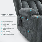 Dual Motor Power Lift Recliner Chair for Elderly, Heavy Duty Steel Chenille Fabric High-Density Sponge, USB & Type-C Port Blue Standing Assistance Reclining Chair with Massage and Heat