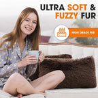 Cheer Collection Throw Pillows for Couch and Bed, Soft Shaggy Throw Pillows with Inserts Included, Cozy Long Hair Faux Fur Pillows - Set of 2-12" x 20" - Chocolate