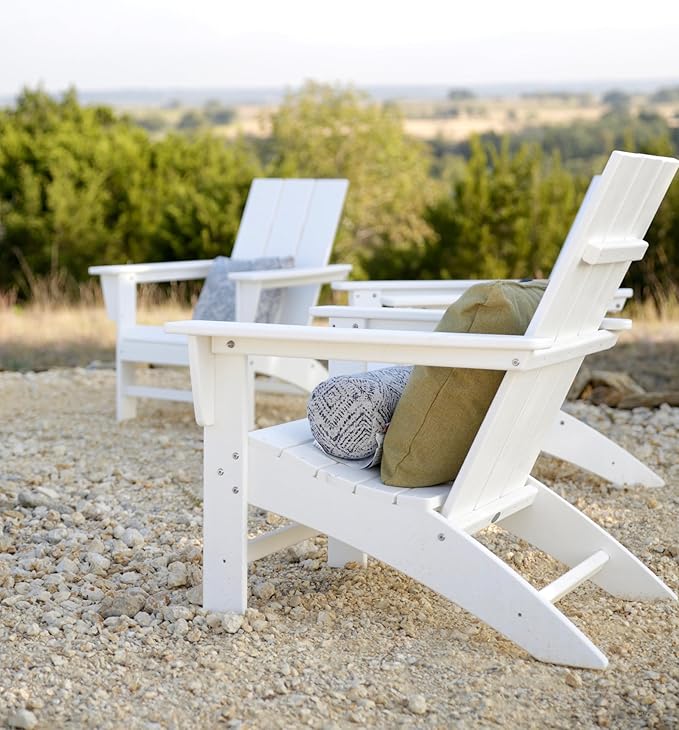 POLYWOOD AD420WH Modern Adirondack Chair, White, Durable High Density Polyethylene Construction, Easy Assembly, Waterproof, Comfortable Contoured Seat