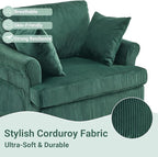 Karl home Swivel Accent Chair Set of 2, 39" Oversized Armchair W/2 Pillows and 4 Pockets,Modern Corduroy Barrel Chairs,Comfy Single Sofa for Living Room,Reading,Bedroom and Office-Dark Green