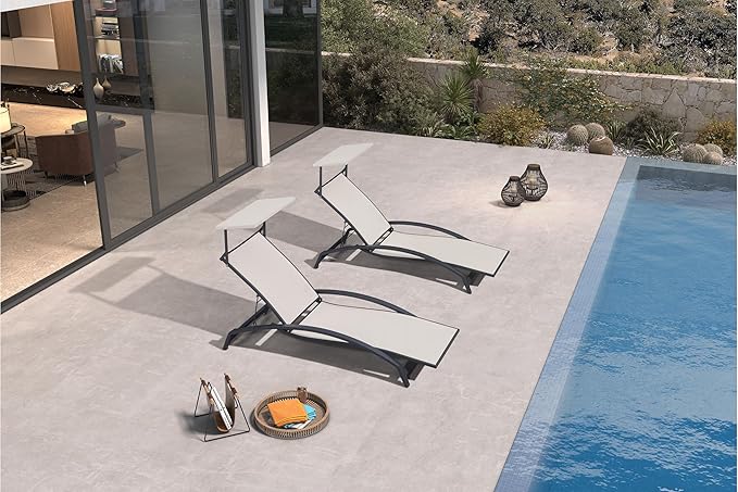 PURPLE LEAF Patio Lounge Chair with Canopy Shade Outdoor Chaise Lounge Chair Set of 2 for Lawn Poolside Backyard Sunbathing Tanning Chairs with Arm Beige
