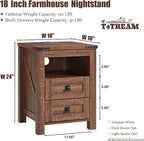 T4TREAM Nightstand with Charging Station, End Table, Side Table with 2 Drawers Storage Cabinet for Bedroom, Living Room, Farmhouse Design, Wood Rustic, Reclaimed Barnwood
