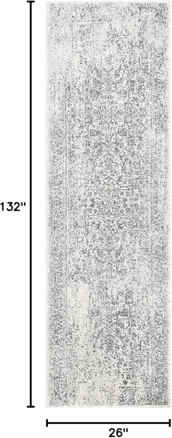 SAFAVIEH Evoke Collection Runner Rug - 2'2" x 11', Ivory & Grey, Distressed Design, Non-Shedding & Easy to Clean, Ideal for Foyer, Bedroom, Kitchen, Hallway (EVK256F)