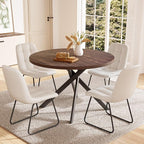 45.3 Inch Round Dining Table Set for 4, Mid Century Modern Small Coffee Set for Dining Room Kitchen Apartment (Dark Walnut Table + 4 U-Shaped White Chairs)