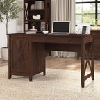 Bush Furniture Key West Computer Desk with Storage | Farmhouse PC Table for Home Office in Bing Cherry | 54W x 24D