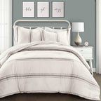 Lush Decor Stripe Reversible Cotton Comforter Set, Cozy Farmhouse Bedding Set, Full/Queen, Gray, 3 Piece Set