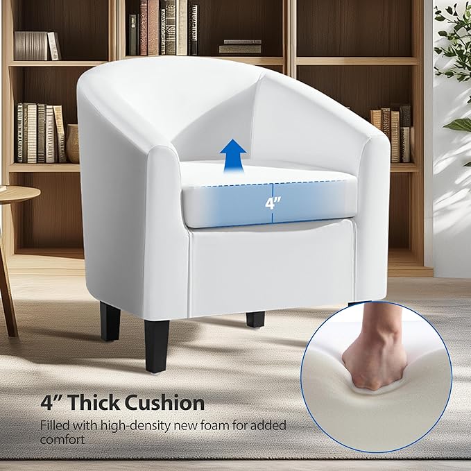 Yaheetech White Accent Chairs Set of 2, Faux Leather Barrel Chairs, Modern Living Room Chairs, Comfy Club Chairs with Sturdy Wood Legs for Bedroom/Reading/Room/Waiting Room, White