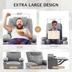 Oversized Swivel Rocker Recliner Sofa Chair with Heat and Massage, Large Big Recliner for Living Room, 360 Degree Swivel Rocking Single Sofa with Cup Holders and USB Port(Fabric, Cloud Grey)